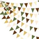 32Ft Woodland Party Decorations Olive Green Tan Brown Cream Neutral Triangle Flag Fabric Banner Pennant Bunting Garland Streamers for Birthday Wedding Baby Shower Jungle Safari Camping Party Decor
