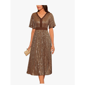 GRACE KARIN Women's Sequin V Neck Ruffle Sleeve Empire Waist Sparkly Glitter A Line Cocktail Formal Dresses Size XL