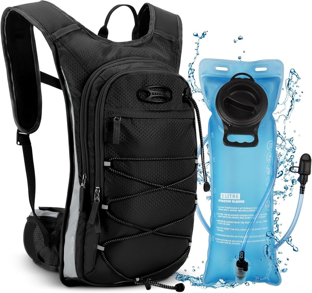 NOOLA Hydration Backpack, Insulated Hiking Water Backpack with 3L TPU Water Bladder for Men Women, Running Hydration Pack Hydro Daypack for Hiking, Trail, Running, Marathons Race, Cycling (Black)