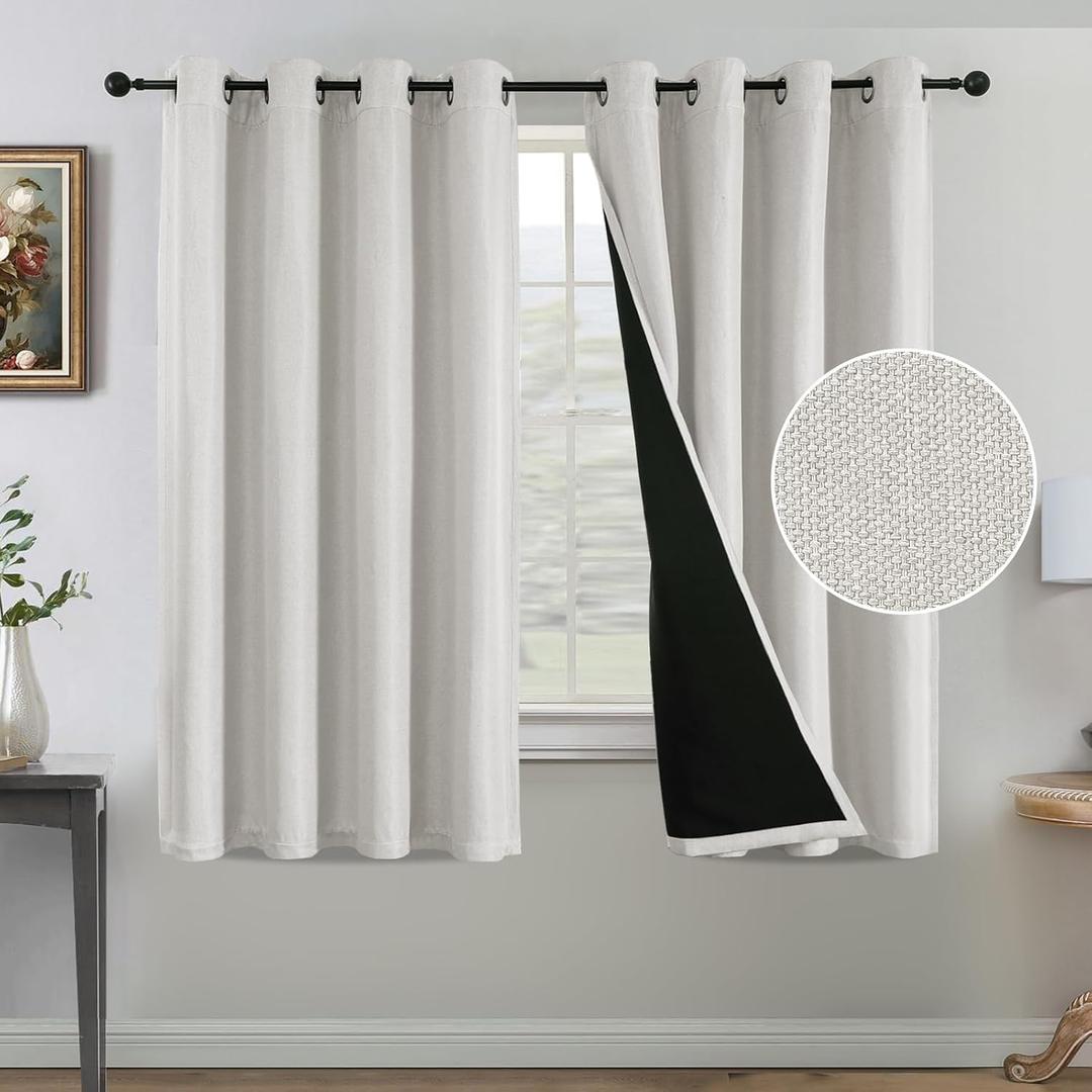 H.VERSAILTEX Farmhouse Boho Curtains for Bedroom, Burlap Textured 90% Blackout Curtain for Living Room Energy Efficient, 63 Inch Long Grommet Curtains Drapes, 2 Panels, W52 x L63in, Heather Ivory