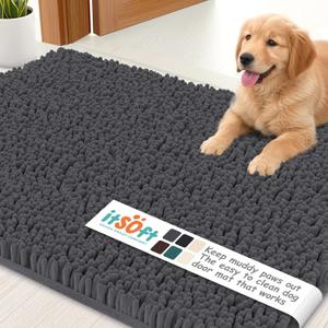 Dog Rugs for Muddy Paws 25x18 | Cleaner, Mud Free Floors | Dog Door Mat for Muddy Paws Muddy Rug for Dogs Absorbent Chenille Machine Washable w Non Slip Backing Outdoor Pets & Paw Matt, Charcoal Grey