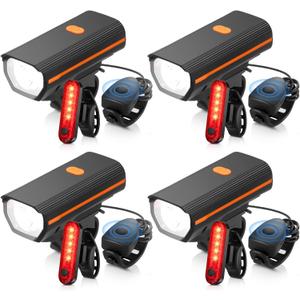 Hanaive 4 Sets Bright LED Bike Light Set USB Rechargeable Bicycle Front Headlight Back Taillight Waterproof Bicycle Light Cycling Accessories for Men Women Night Road Mountain Riding, Classic