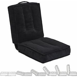 Folding Floor Tatami Chair with Back Support, 6-Position Adjustable, Black