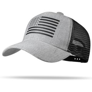 American Flag Trucker Hat - Snapback Hat, Baseball Cap for Men Women - Breathable Mesh Side, Adjustable Fit - for Casual Wear (One Size, Heather Gray/Black)