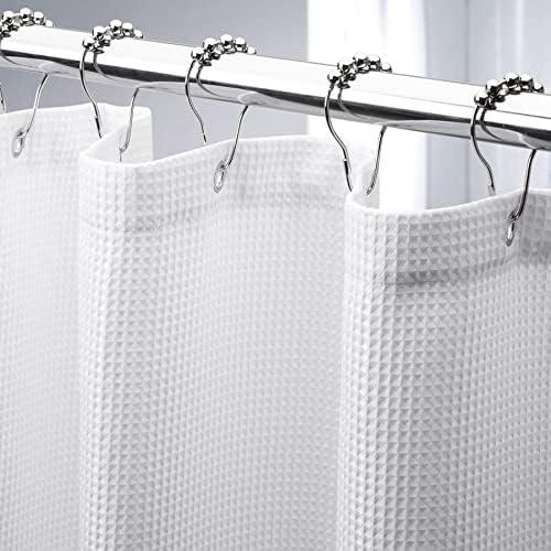 AmazerBath Waffle Shower Curtain White, Stall Shower Curtain, Heavy Duty Fabric Shower Curtains, Hotel Quality Bathroom Shower Curtains, 60 x 72 Inches