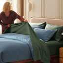 Bedsure King Size Bed Sheets - Cotton Linen Sheet Set, PureWoven Soft, Breathable & Anti-Pilling, Deep Pocket King Fitted Bedsheets Up to 16 Inches, 4 Pieces, Olive Green
