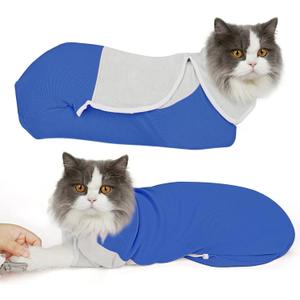Pawfun Cat Wrap for Cutting Nails, Self-Adhesive Cat Nail Clipping Restraint Bag, Anti-Scratch Cat Grooming Wrap Swaddle for Meds, SubQ Fluids, Ear Cleaning, Teeth Brushing & Vet Visits,Blue,S