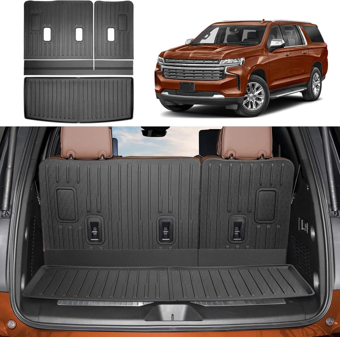 Cargo Mat Backseat Mat Compatible with 2022-2025 Chevrolet Tahoe/GMC Yukon Cargo Liner Rear Trunk Liner Black Replacement for 2022-2025 Chevy Tahoe Accessories (Cargo mat+Backrest mat)