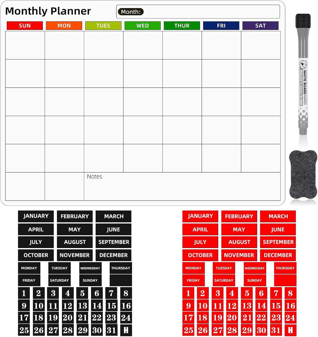 Double-Sided Magnetic Numbers and Months & Dry Erase Calendar Whiteboard,Magnetic Calendar Numbers Month Week Labels Sets for Whiteboard and Refrigerator