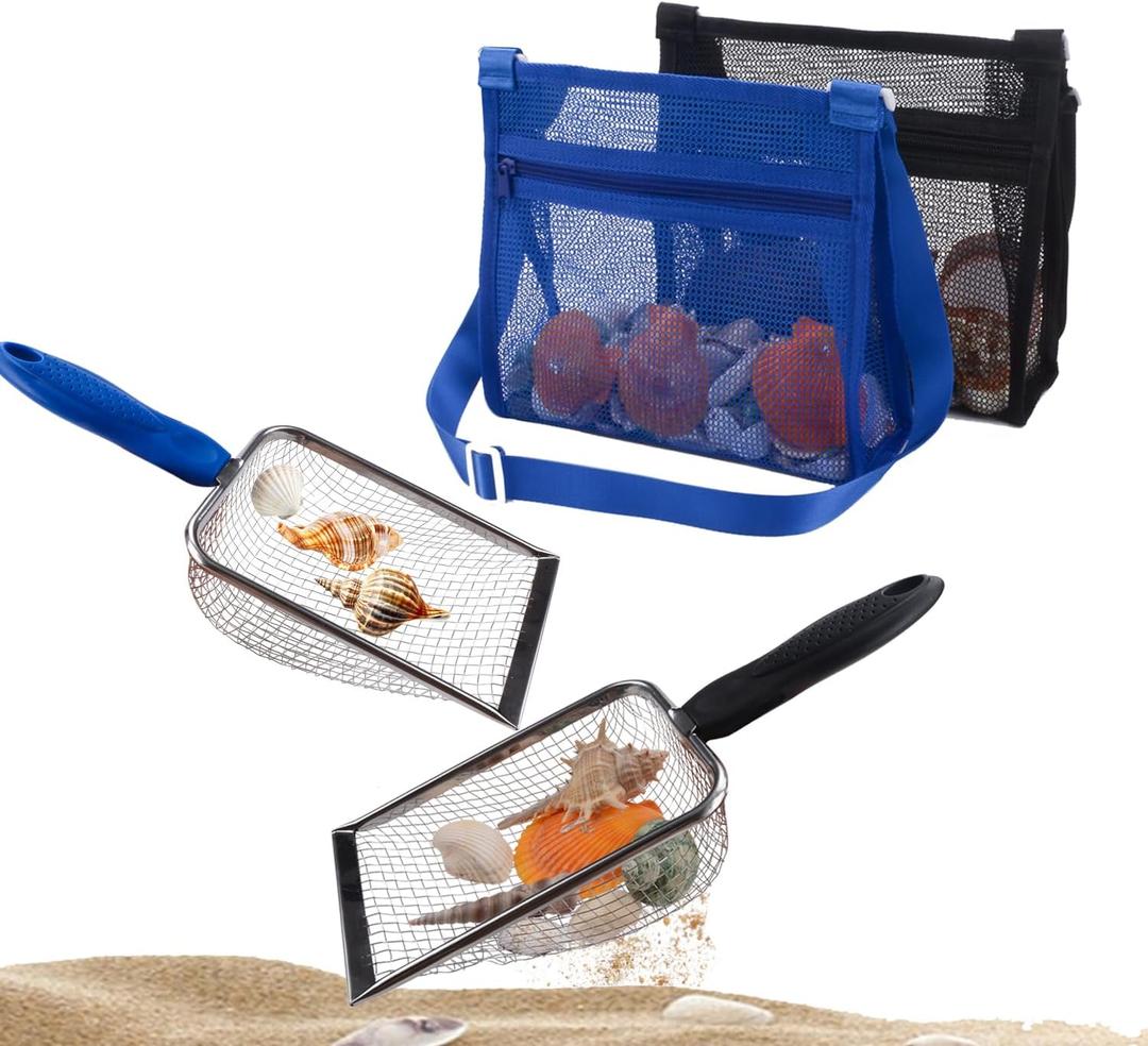 Beach Mesh Shovel with Mesh Shell Bags, Kids Filter Sand Scooper for Picking Up Shells,Shark Tooth Sifter Dipper for Boys and Girls,Beach Toys Accessories (Sapphire Blue+Black) Beach Mesh Shovel with Mesh Shell Bags, Kids Filter Sand Scooper for Picking Up Shells,Shark Tooth Sifter Dipper for Boys and Girls,Beach Toys Accessories (Sapphire Blue+Black)
