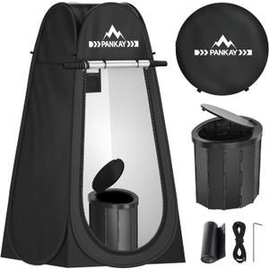 PANKAY Portable Toilet with Pop up Privacy Tent, X Large Camping Toilet Portable Potty for Adults, Outdoor Shower Tent Changing Room, Instant Pop Up, Washable Foldable Camp Toilet Kit with Carry Bag