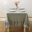 Sage Green Plaid Ruffled Long Table Cloth Rectangular Fits 8-10 Seater Table, 100% Washed Cotton Buffet Cottage Coquette Checker Gingham Vintage Decorative Tablecloth - 120"x60", 