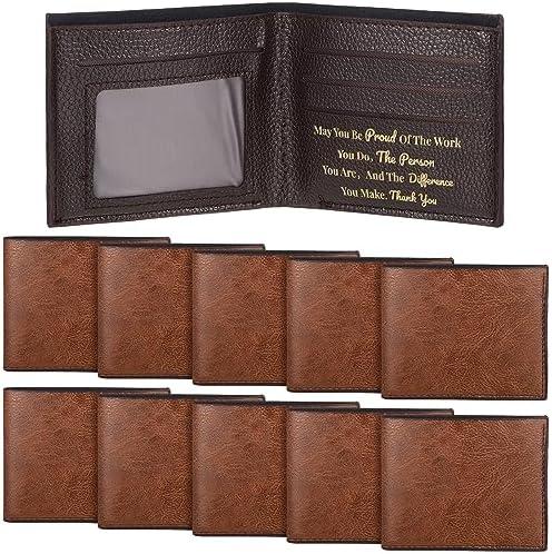 Paterr 11 Pieces Leather Wallet for Men DIY Bifold Wallet Engrave Inspirational Father Day Gift for Christmas Men Husband Son(Light Brown)