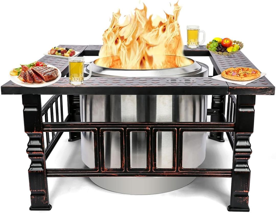 Uniflasy Fire Pit Surround Tabletop for Solo Stove Bonfire and Ranger Wood Burning, Powder-Coated Steel Surround Tabletop, Large Space Fire Pit Stand, Outdoor Wood Burning Solo Stove Accessories (32" x 32" x 18")