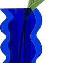 BLOFLO Klein Blue Acrylic Vase, Geometric Wave Shaped Vases for Flowers, Modern Contemporary Decor for Home Office Wedding