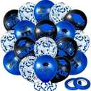 Whaline Only 50cs Graduation Party Balloon Set 7 Designs Confetti Latex Balloon with 2 Rolls Ribbon Grad Cap Congrats Grad Balloon for Graduation Party Decoration Supplies (Blue, Black)