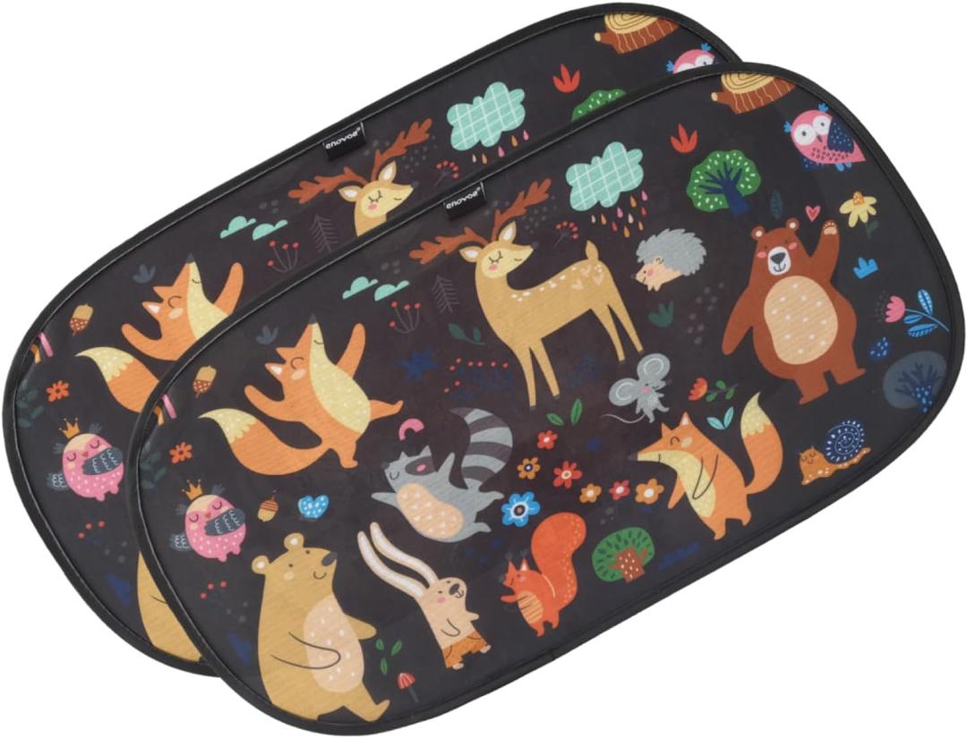 Window Shade-(2 Pack)-XL-25" x 16"-Colorful Cartoon Animal Designs, Cling Car Sun Shade for Windows - Sun, Glare and UV Rays Protection for Your Child - Baby Car Shades for Side Window by Enovoe