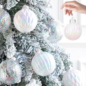 Christmas Iridescent White Ornament Balls Set 12 Pcs 3.15" Clear Plastic Shatterproof Christmas Ball Hanging Ornaments for Xmas Tree Decorations Indoor Home Thanksgiving Wedding Party Holiday Decor