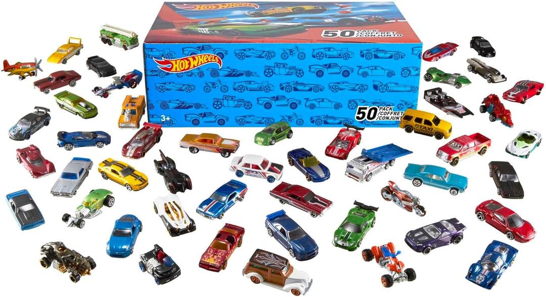 Hot Wheels Toy Cars & Trucks, 50-Pack of 1:64 Scale Vehicles, Individually Packaged