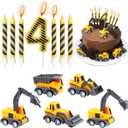 Number 4 Construction Birthday Candles, 12 Pcs Construction Cake Toppers Set, Digger Cake Topper for Birthday Anniversary Party Cake Decorations