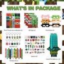 120 PCS Party Favors for Pixel Theme Birthday Party Supplies, Goodie Bag Stuffers Favors includes 50 Stickers, 12 Gift Bags,12 Wristbands,12 Keychains,10 Sword Foil Balloons,12 masks,12 Mini Notepads.