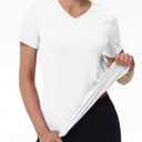 MAGCOMSEN Women's Workout Tops Short Sleeve UPF 50+ Athletic Shirts Quick Dry V-Neck T-Shirt Moisture Wicking Gym Tee (White, S)