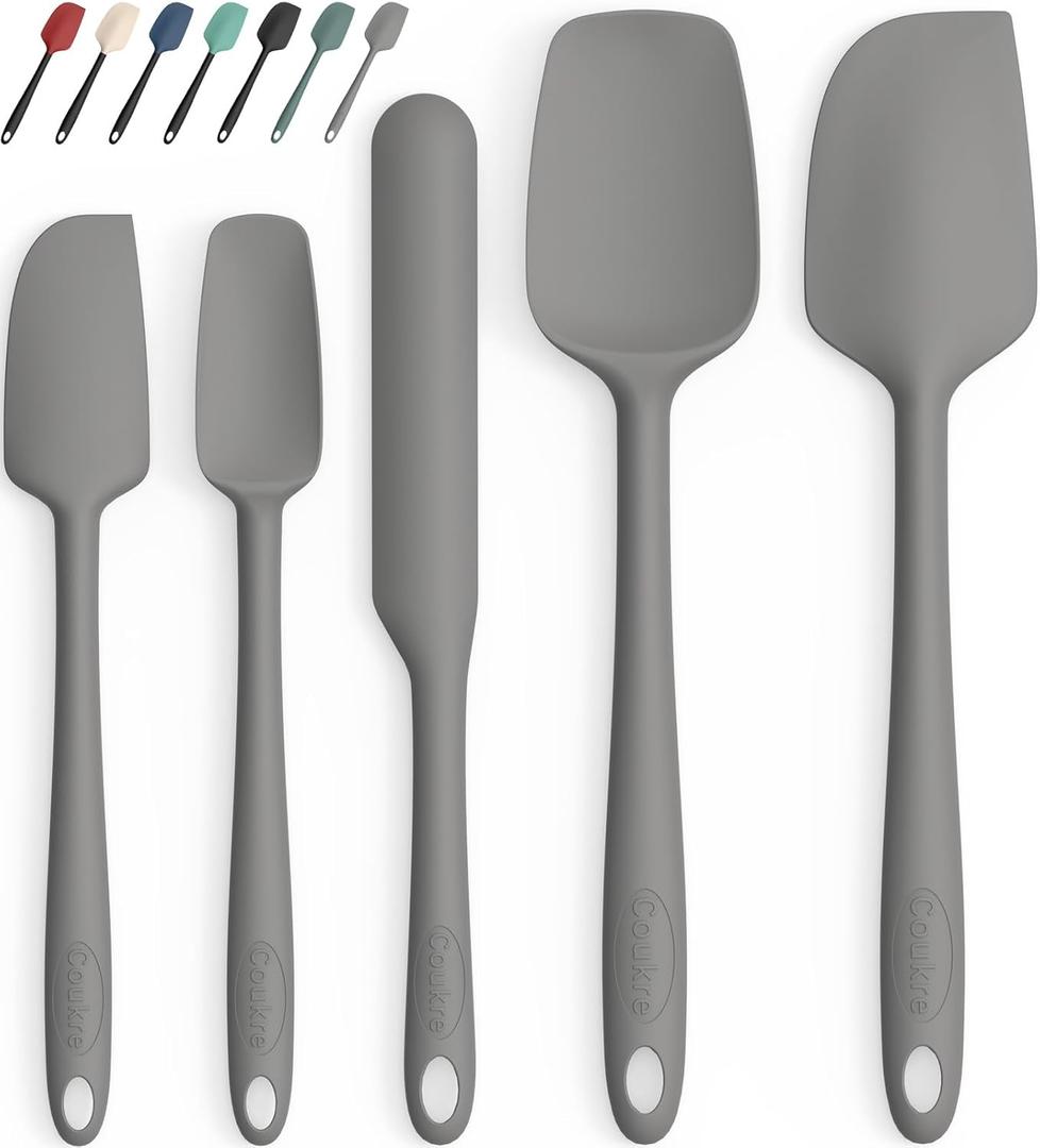 Coukre Silicone Spatula Set of 5,High Temperature Resistant, Food Grade Silicone, Dishwasher Safe, for Baking, Cooking (Pure Gray)