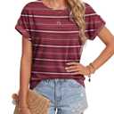 KIFOVEN Womens Summer Tops Short Sleeve Tunic T-Shirt Dressy Casual Blouse Side Split Round Neck Tee Shirts Flower-1 Small (Pink, S)