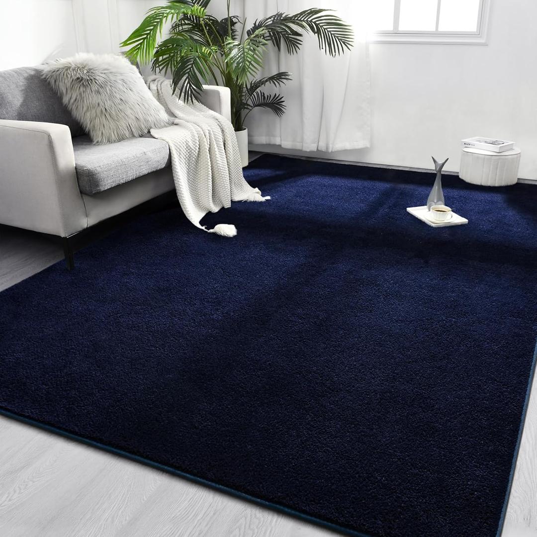 FlyDOIT Area Rugs for Bedroom Living Room, 5x8 Navy Blue Super Soft Comfy Thickened Memory-Foam Indoor Carpets, Modern Aesthetic Minimalist Carpet for Boys Girls Adults Apartment Nursery Home Dcor