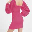 EXARUS Girls Dance Party Formal Dresses Teen Short Long Sleeve Mini Bodycon Ruched Cowl Neck Tween Mesh Tight Pencil Dress Hot Pink 8Y