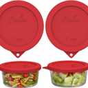 Sophico Round Silicone Storage Cover Lids Replacement for Anchor Hocking and Pyrex 7402-PC, 7 Cup Glass Bowls (Container not Included) (Red - 2 pack)