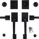 Double Door Handle Set, Matte Black Double Front Door Handle Sets with Dummy, Modern Heavy Duty Square Door Lever and Single Cylinder Deadbolt Combo for Exterior and Interior Doors, MB-DL-1