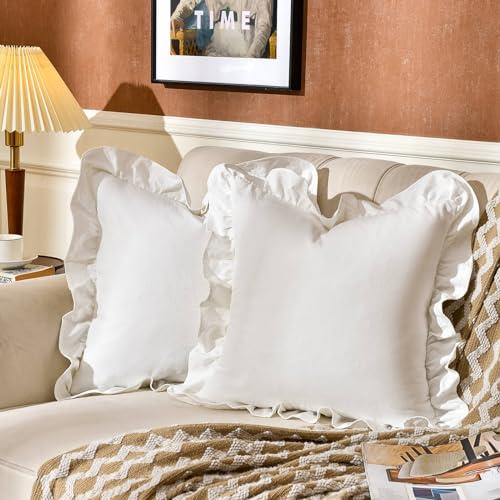 AmHoo Pack of 2 Throw Pillow Covers 100% Cotton Pre Washed Ruffle Decorative Pillowcase Cushion for Couch Sofa Bedroom 18 x 18-Inch Cream White AmHoo Pack of 2 Throw Pillow Covers 100% Cotton Pre Washed Ruffle Decorative Pillowcase Cushion for Couch Sofa Bedroom 18 x 18-Inch Cream White
