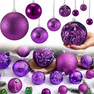 Soulchen 4 Size Purple Christmas Balls Ornaments Set 32 Pcs 1.57", 2.36", 3.15", 4" Shatterproof Hanging Xmas Balls Assorted Electroplate Christmas Decors for Xmas Holiday Party Wedding Home Decor