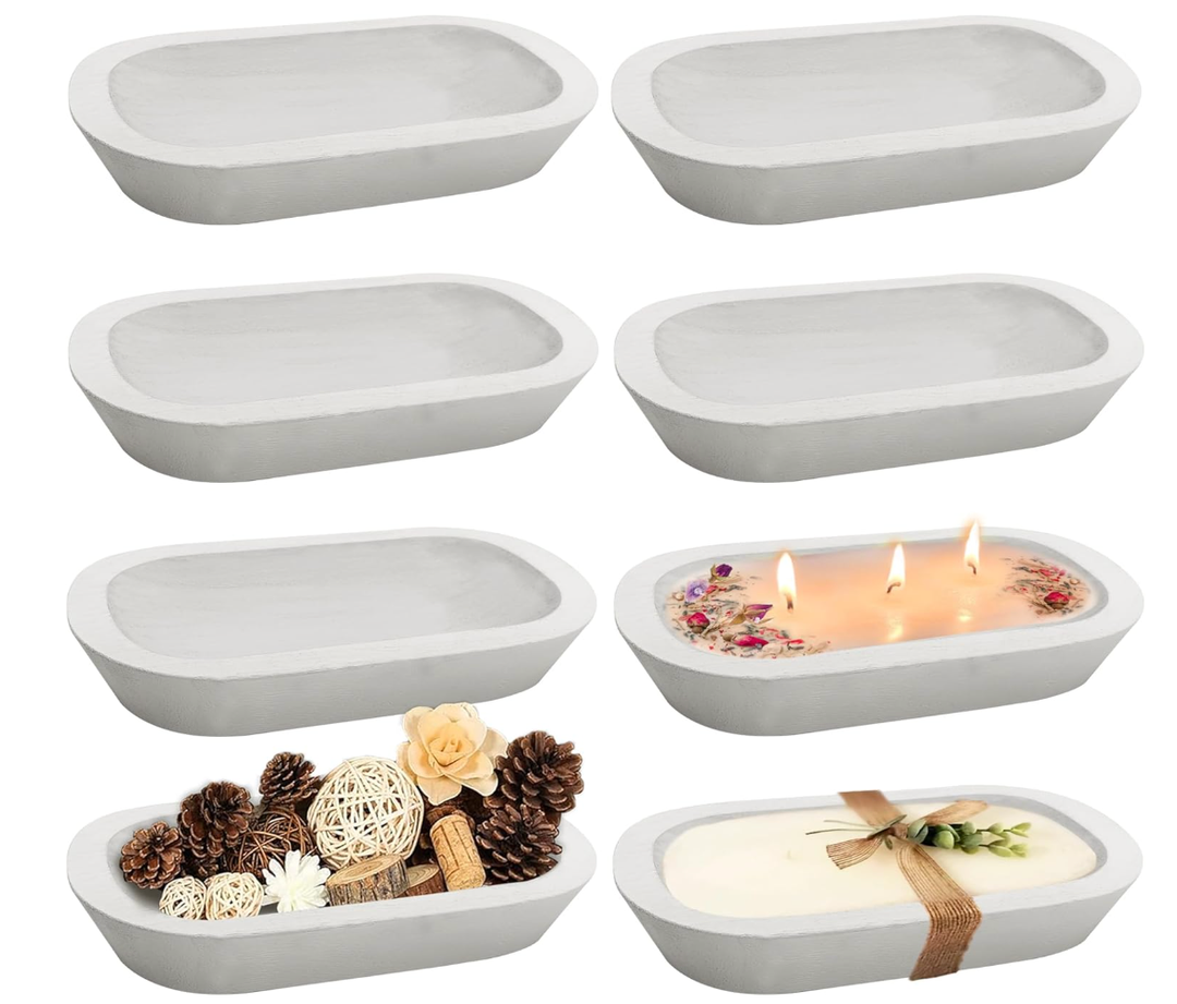 8 Pack Wood Dough Bowls for Candle, White