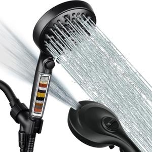 Filtered Shower Head with Handheld, 9 Spray Modes 2.5GPM High Pressure Showerhead with ON OFF Pause Switch, 15 Stage Water Softener Filter for Hard Water Remove Chlorine and Harmful Substances (Black)