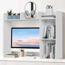 Desk Hutch Dorm White, 3-Tire Wood Desk Shelf Storage Organizer for Office Home, Large