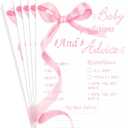 Lincia 50 Pcs Coquette Baby Shower Prediction and Advice Cards Pink Bow Prediction Wishes for Baby Shower Games Activity Gender Reveal Party Supplies Mom Dad Party Decorations