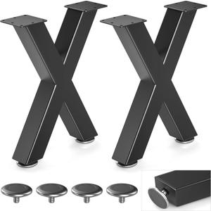 28" Metal Coffee Table Legs, Sturdy Black Bench Legs, Suitable for DIY Furniture Legs, Dining Tables, End Table, Chair, Desks, and Benches - 71 cm H x 45 cm W, Set of 2 (28" X-Type)