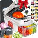 Mueller Pro-Series All-in-One, 12 Blade Mandoline Slicer for Kitchen, Food Chopper, Vegetable Slicer and Spiralizer, Cutter, Dicer, Grater, Kitchen Gadgets Sets with Container, White Sand/Gray