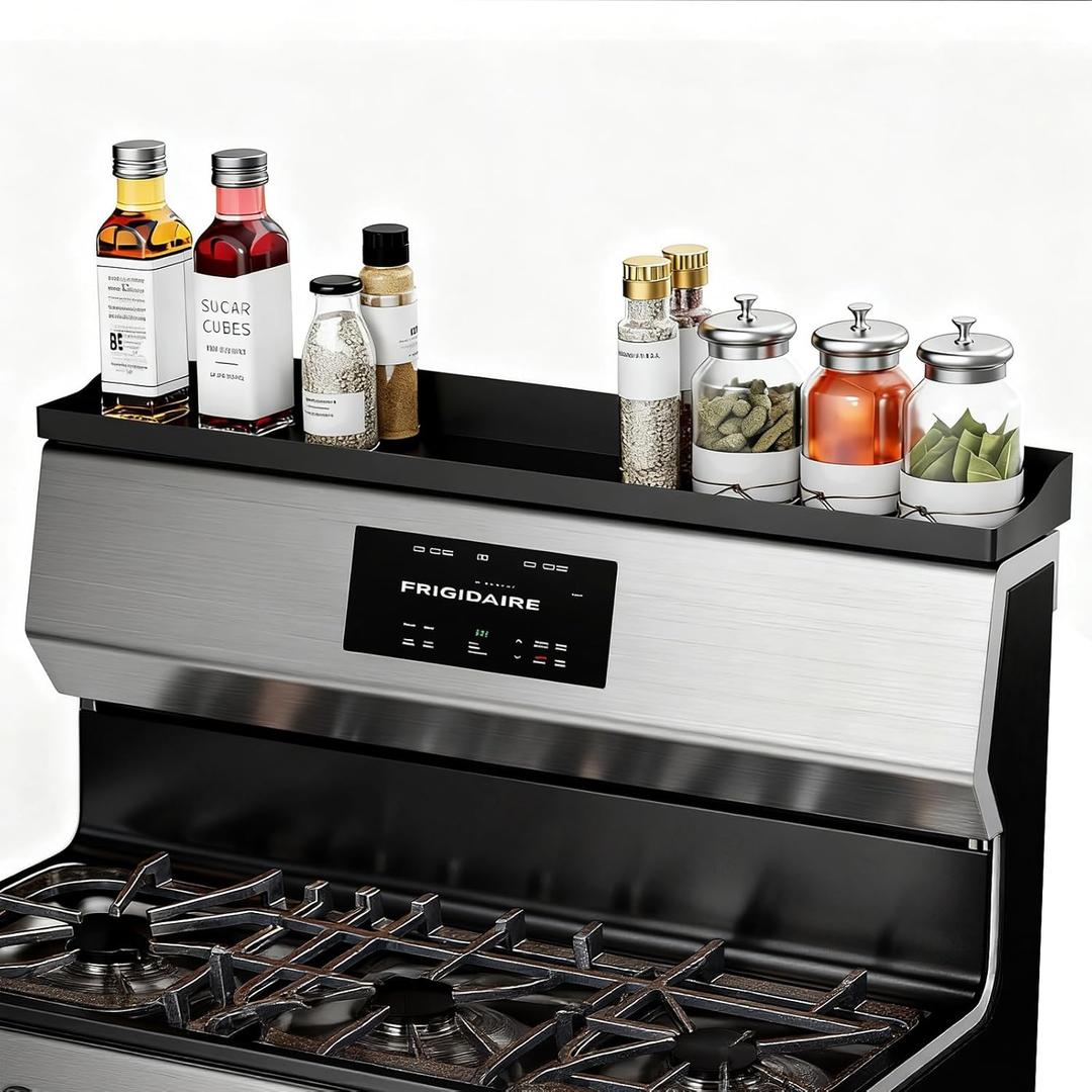 30" Magnetic Stove Top Shelf - Stainless Steel Magnetic Spice Organizer for Above The Over Stove Shelf Kitchen Small Space Solutions (Black)