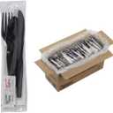 100 Plastic Cutlery Packets - Knife Fork Spoon Napkin Salt Pepper Sets | Black Silverware Sets Individually Wrapped Cutlery Kits, Bulk Plastic Utensil Cutlery Set Disposable To Go Silverware