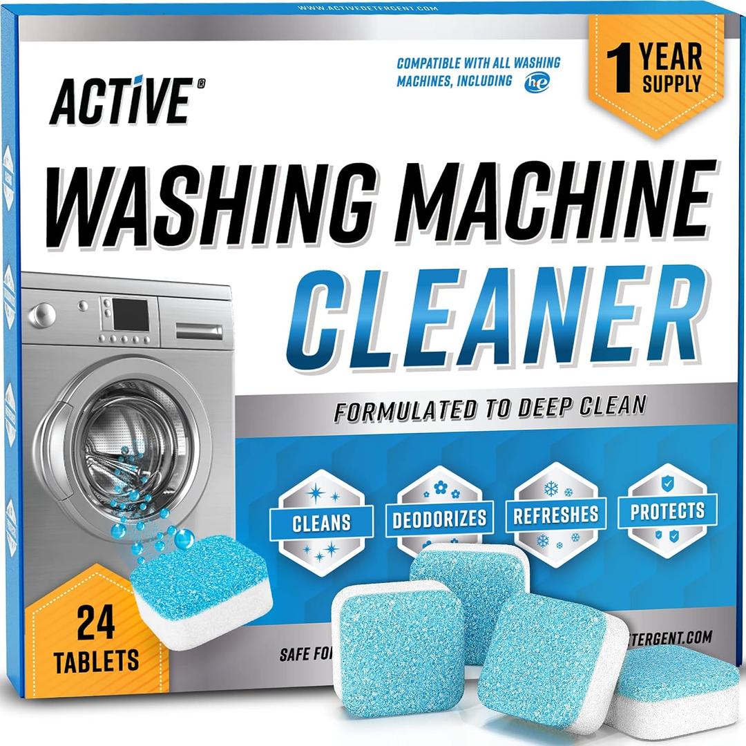 Washing Machine Cleaner Descaler 24 Pack - Deep Cleaning Tablets For HE Front Loader & Top Load Washer, Septic Safe Eco-Friendly Deodorizer, Clean Inside Drum and Laundry Tub Seal - 12 Month Supply, 1 Count