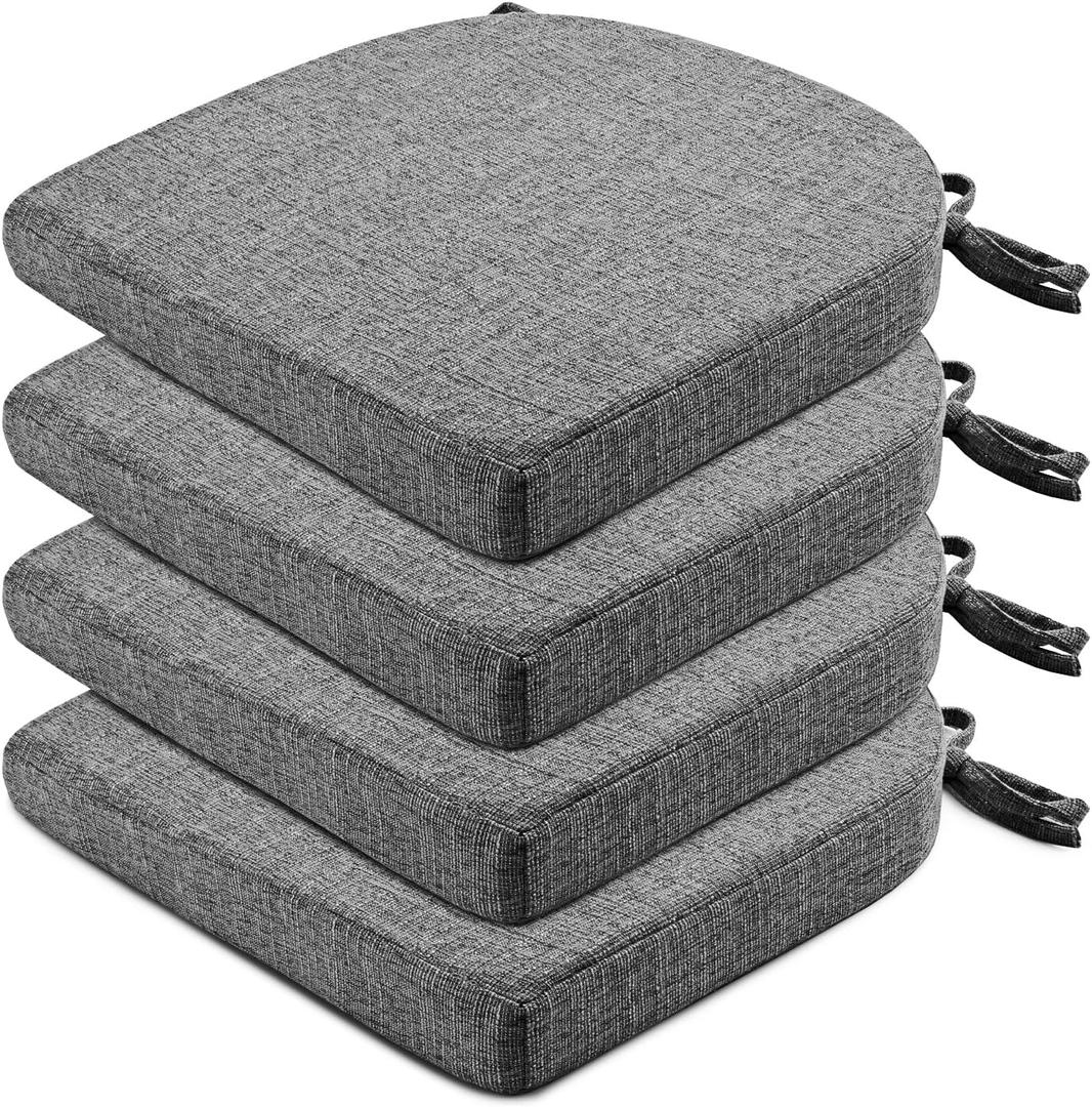Wellsin Chair Cushions for Dining Chairs 4 Pack - Kitchen Chair Cushions with Ties and Non-Slip Backing - Dining Chair Pads 16"X16"X2", Dark Gray