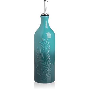 Sweejar Large Olive Oil Dispenser Bottle with Spout, 24 Oz Ceramic Oil Dispenser for Kitchen, Relief Opaque Oil Cruet, Oil Container for Cooking, EVOO, Avocado Oil, Vinegar, Pack of 1 (Gradient Blue)