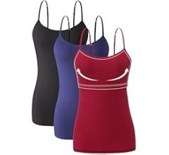 Orrpally Women Cotton Camisole Shelf Bra Cami Tank Tops Adjustable Spaghetti Strap Tank Top 3-Pack L