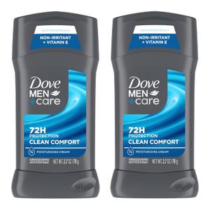 DOVE MEN + CARE Antiperspirant Deodorant Stick Clean Comfort Twin Pack 72-Hour Sweat & Odor Protection Antiperspirant for Men With 1/4 Moisturizing Cream 2.7 oz