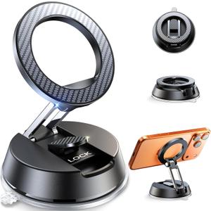 ACMEZING NeverFall Car Phone Holder for MagSafe [78+LBS Ultra Grip | 2400gf Magnetic Power] 360 Foldable Car Mount Cell Phone Holders for Your Car for iPhone 17-12 All Smartphones, Carbon Fiber