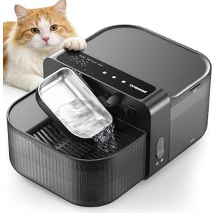 Oneisall Wireless Filterless Cat Water Fountain, Separate Clean and Dirty Water Pet Fountain with Stainless Steel Bowl, 3.5L/118oz Quiet No Filter Smart FreshFill Automatic Cat Water Dispenser, Black