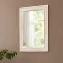 The Wooden Town Wall Mirror,Solid Wood Frame Vanity Mirror, Farmhouse Decorative Wall Mirror for Bathroom, Bedroom, Living Room & Entryway, Vertical/Horizontal Hanging, White Wash, Wood & Glass 18 x 1.25 x 23.75